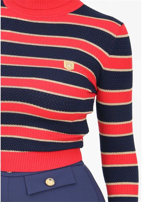 Red and blue turtleneck sweater for women in striped lurex viscose ELISABETTA FRANCHI | MK78Q46E2CQ2
